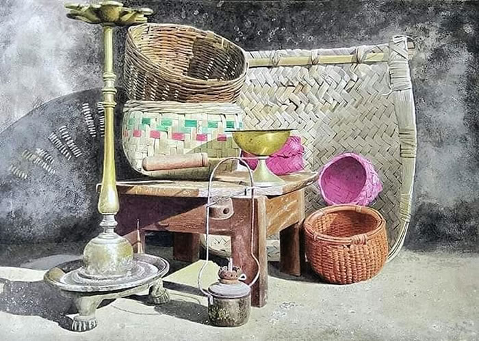 Indian Village Life Watercolor Paintings by Raghunath Sahoo