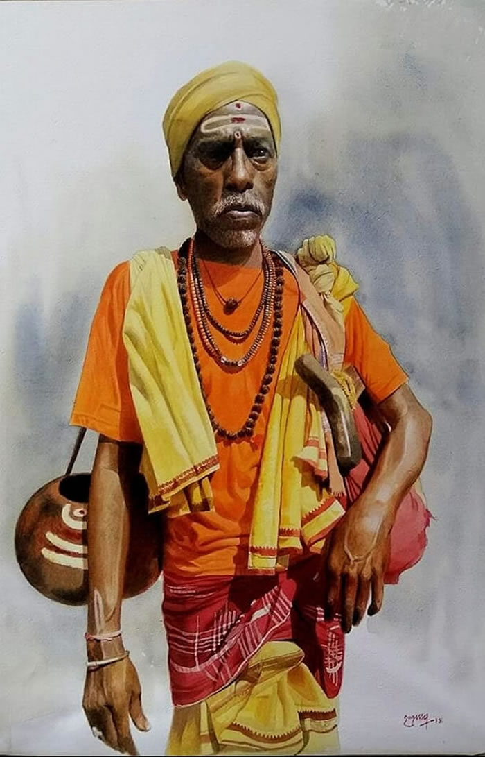 Indian Village Life Watercolor Paintings by Raghunath Sahoo