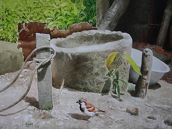 Indian Village Life Watercolor Paintings by Raghunath Sahoo