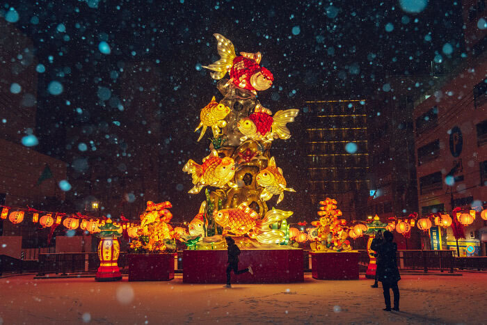 Japan Lantern Festival In The Snow By Yuichi Yokota