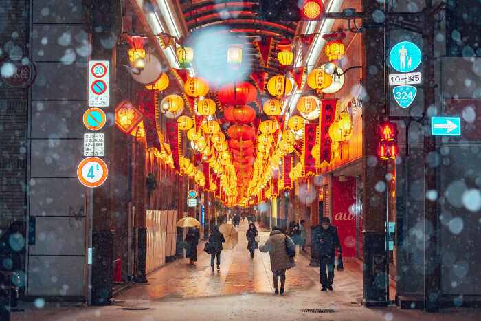 Japan Lantern Festival In The Snow By Yuichi Yokota