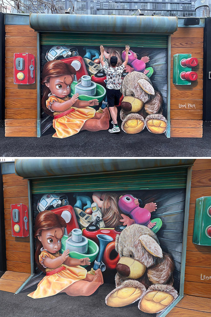 Painting 3D Murals by Leon Keer 