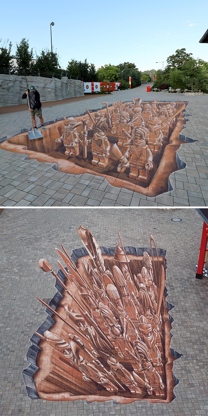 Painting 3D Murals by Leon Keer 