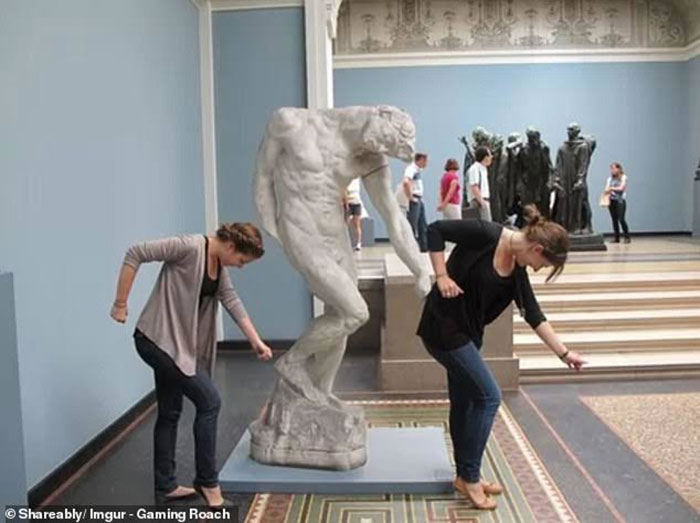 Funny People Posing With Statues