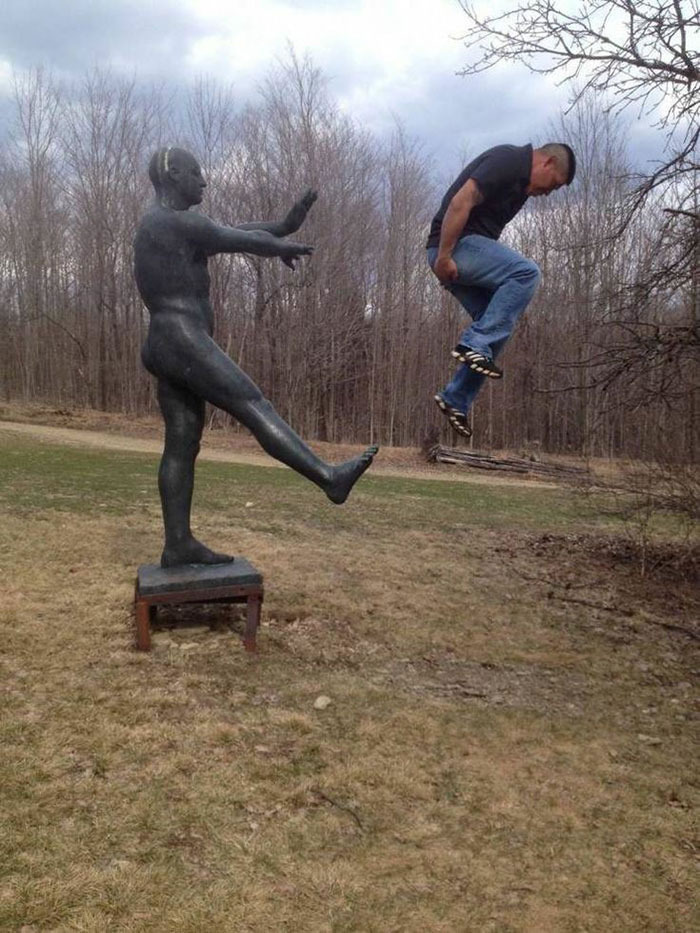 Funny People Posing With Statues