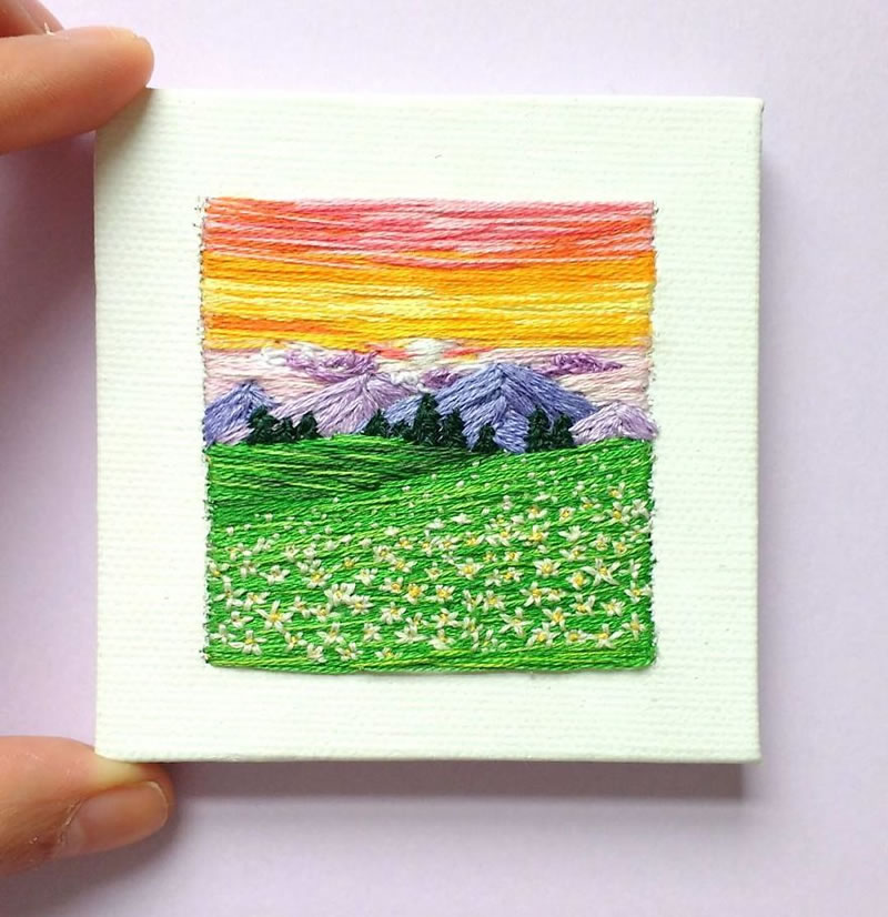 Embroidery Art Of Landscapes by Artist Carolina