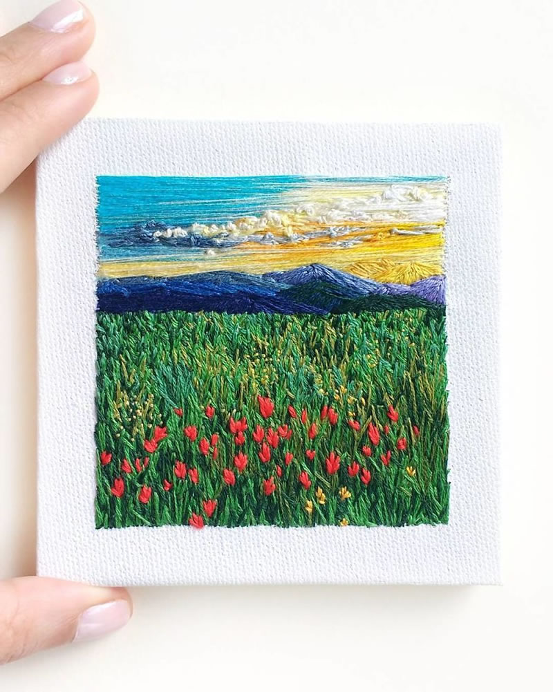 Embroidery Art Of Landscapes by Artist Carolina