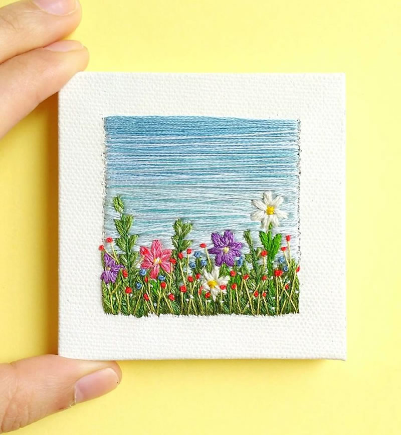 Embroidery Art Of Landscapes by Artist Carolina