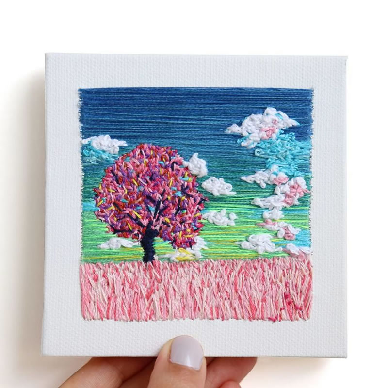 Embroidery Art Of Landscapes by Artist Carolina