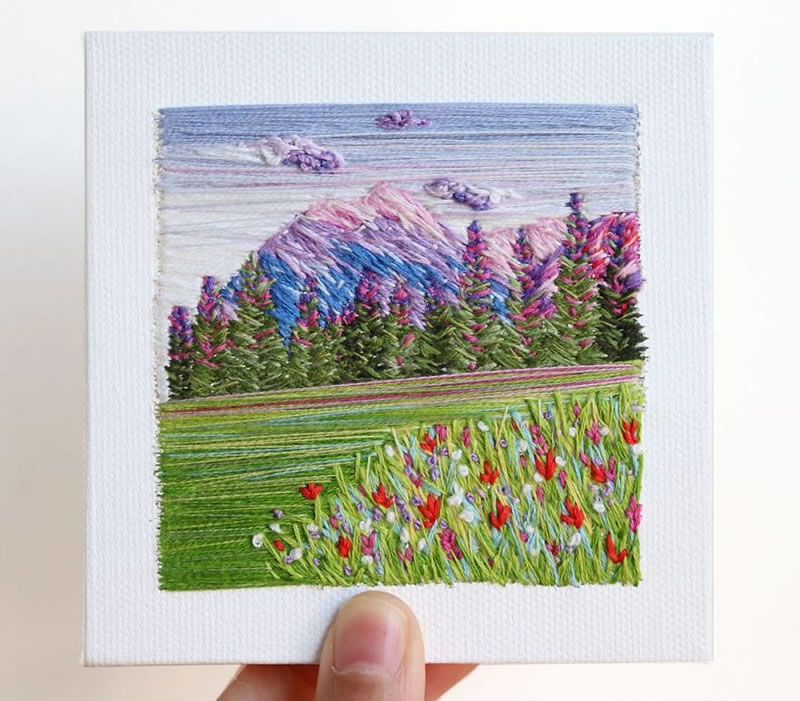 Embroidery Art Of Landscapes by Artist Carolina