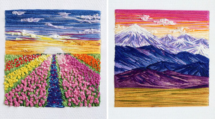 Embroidery Art Of Landscapes by Artist Carolina