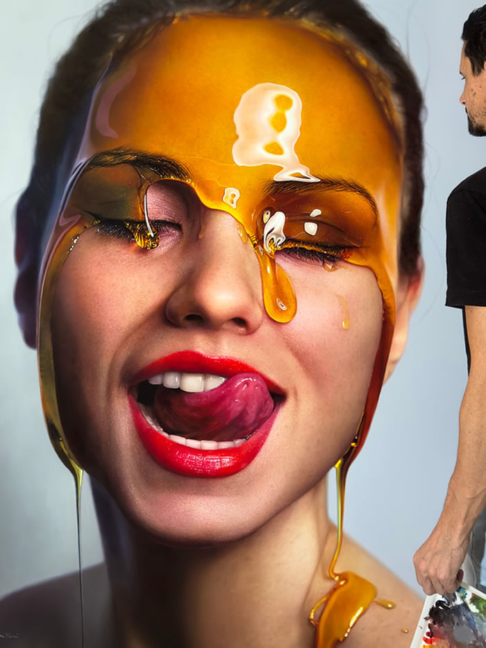 Hyper-Realistic Portraits Covered With Honey by Fabiano Millani