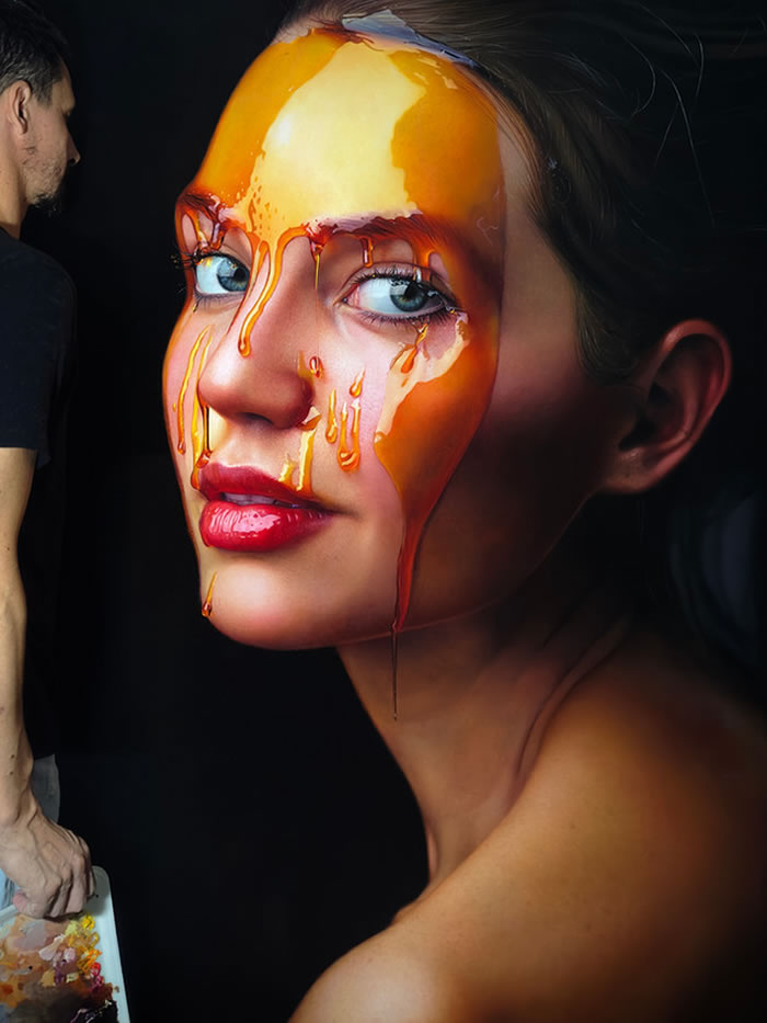 Hyper-Realistic Portraits Covered With Honey by Fabiano Millani