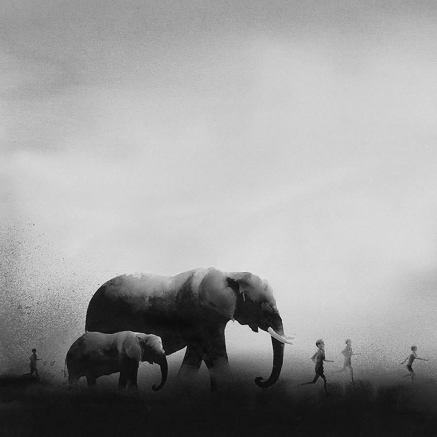 Black And White Water Color Paintings By Elicia Edijanto