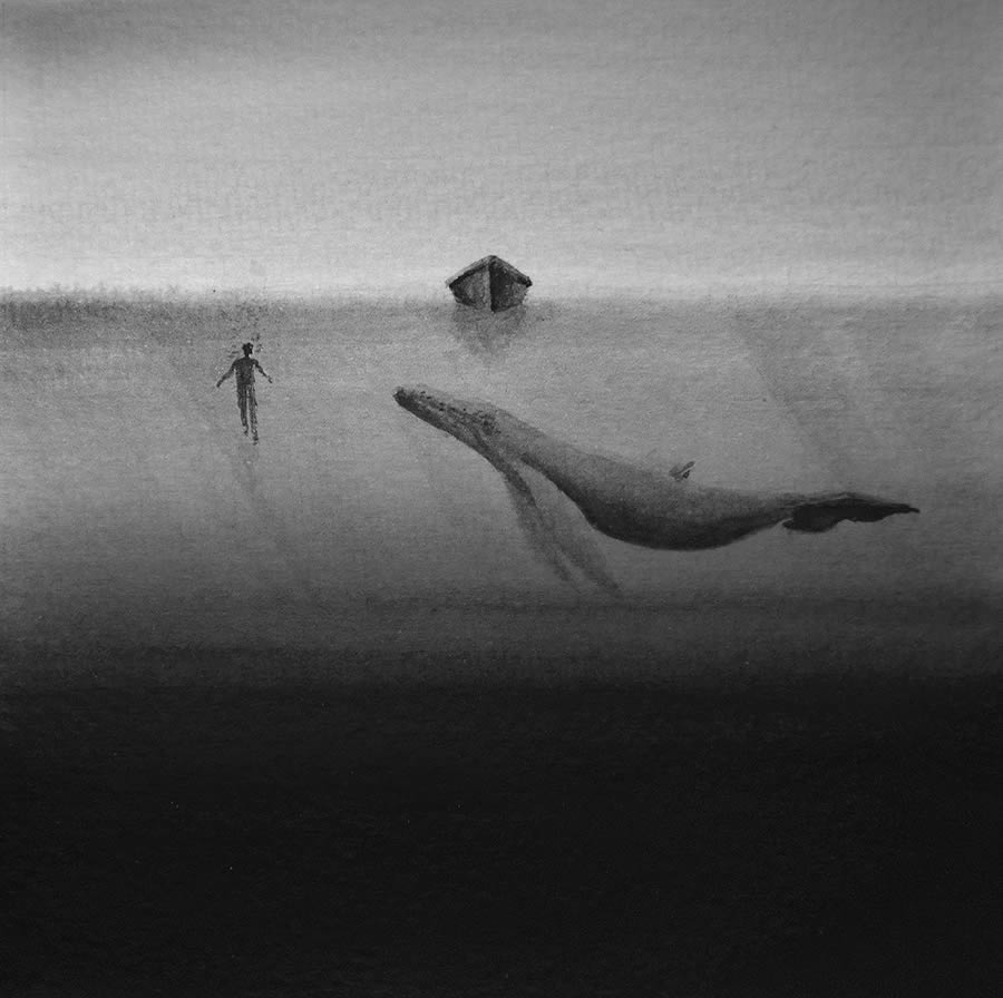 Black And White Water Color Paintings By Elicia Edijanto