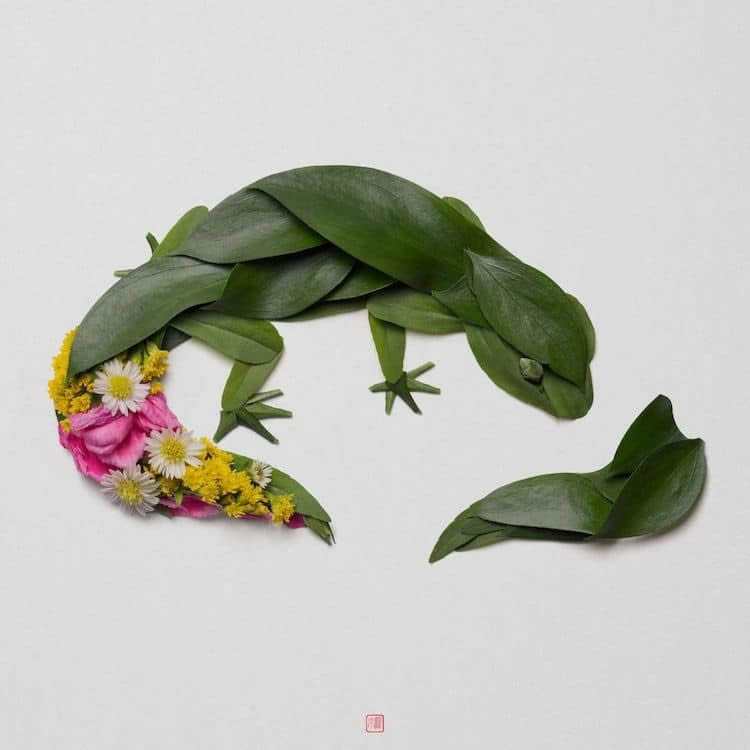 Portraits With Flowers And Leaves By Raku Inoue