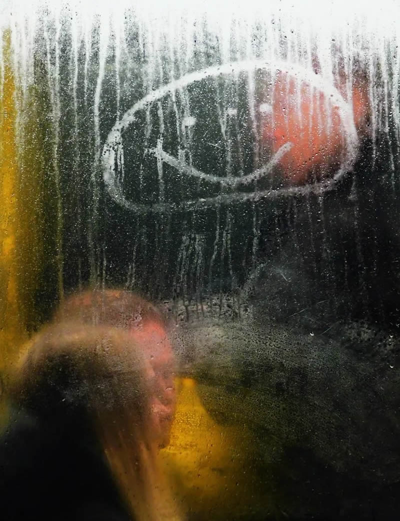 London Commuters Through Misty Bus Windows by Steve Madden